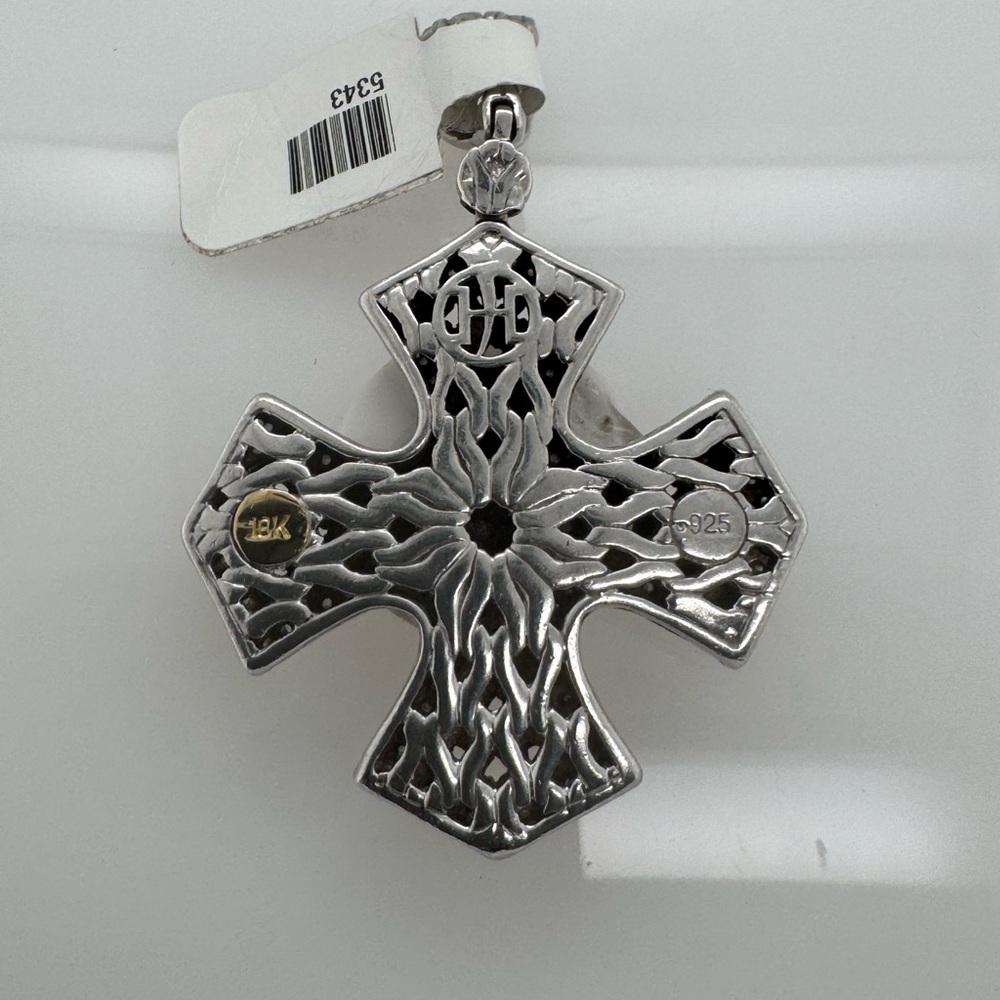 John Hardy Sterling Silver/ 18k Classic Chain Diamond Cross - Picture 10 of 10